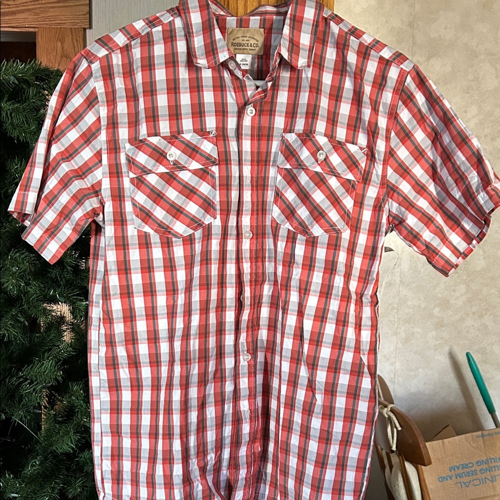Kids Red and White Plaid Button-Down Shirt